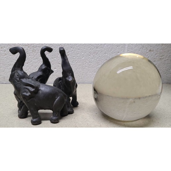 Beautiful Cast Metal Elephant Crystal Ball Holder - 4.5x4.5x8" Tall - Picture 3 of 4